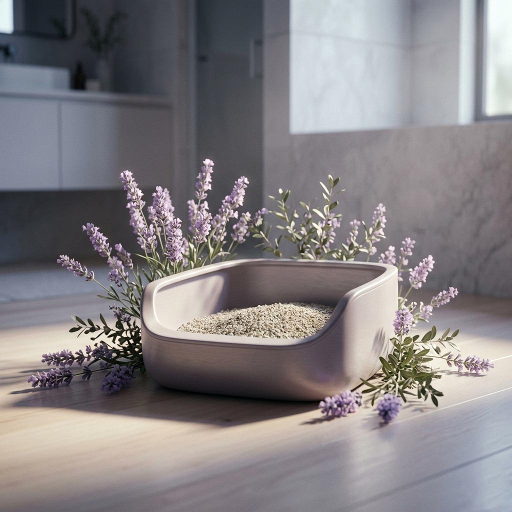 arena para gato con aroma lavanda
